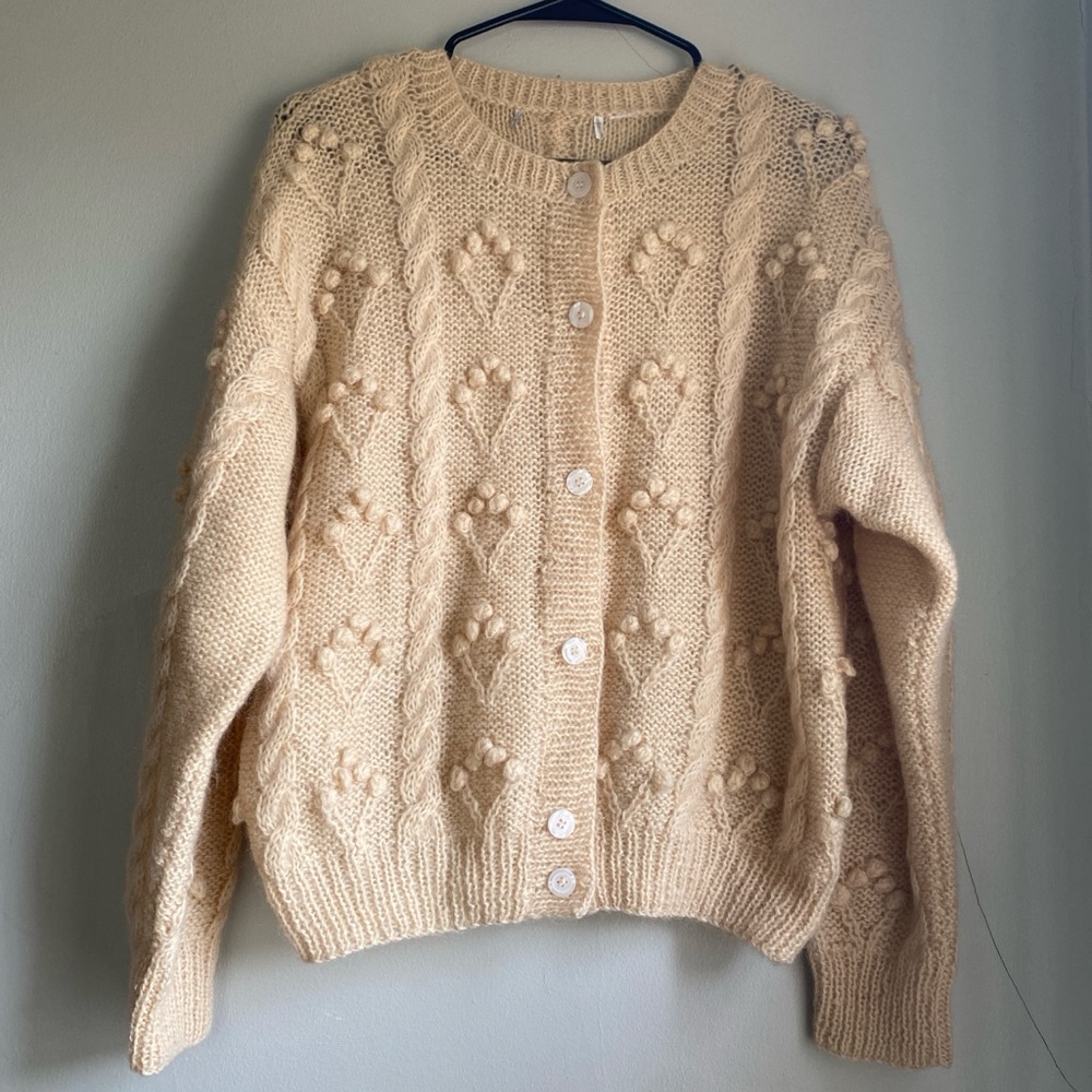Liz Claiborne Cable-Knit Popcorn Button Cardigan Sweater
